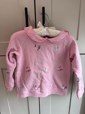JoJo Maman Bebe Pink Ruffle Collar Embroidered Sweatshirt 2-3T